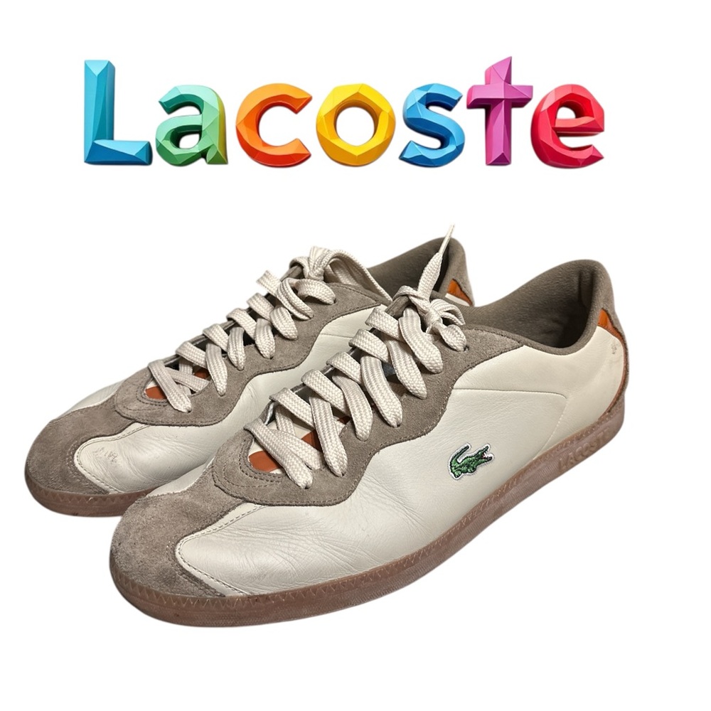 202. Lacoste 🐊 beige,khaki and orange trim Sneakers Classic Design size 12